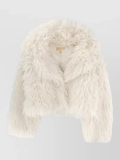 Michael Kors Short Faux Fur Coat With Notched Lapels In Neutral