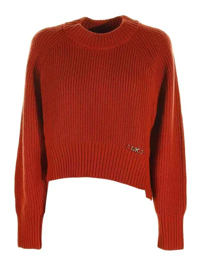 Michael Kors Short Pullover In Ribbed Wool Blend In Red