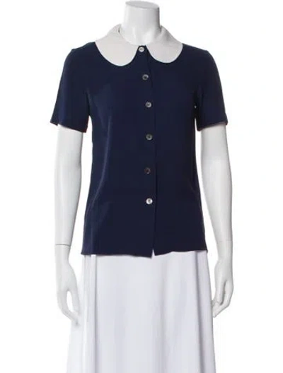 Pre-owned Michael Kors Short Sleeve Button-up Top In Blue