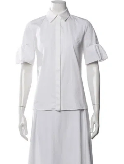 Pre-owned Michael Kors Short Sleeve Button-up Top In White