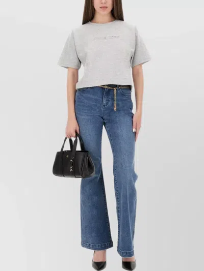 Michael Kors Short Sleeve Crew Neck Cropped Top In Gray