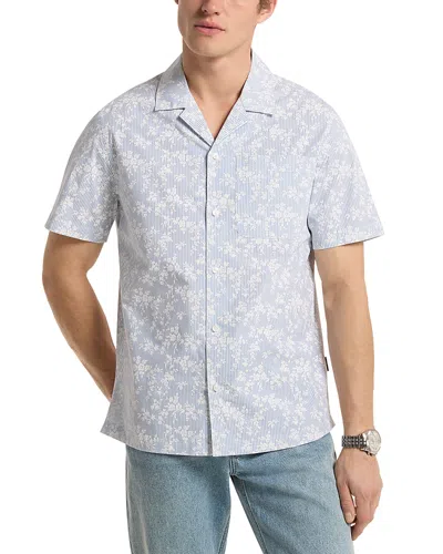 Michael Kors Short Sleeve Floral Stripe Camp Collar Shirt In Blue