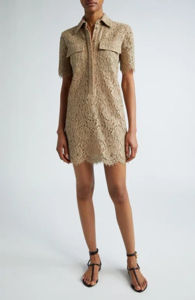 Michael Kors Short Sleeve Lace Shirtdress In Sand