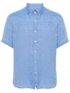 Michael Kors Short-sleeve Linen Shirt In Blue