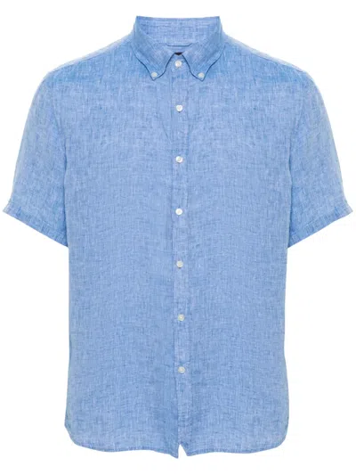 Michael Kors Short-sleeve Linen Shirt In Blue