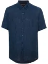 Michael Kors Short-sleeve Linen Shirt In Blue