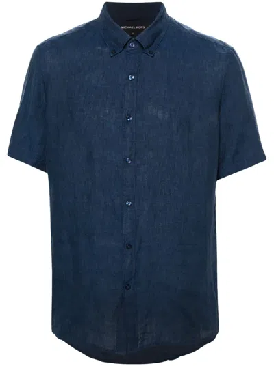 Michael Kors Short-sleeve Linen Shirt In Blue