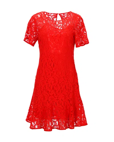 Michael Kors Short Sleeve Mini Dress In Red Viscose Lace