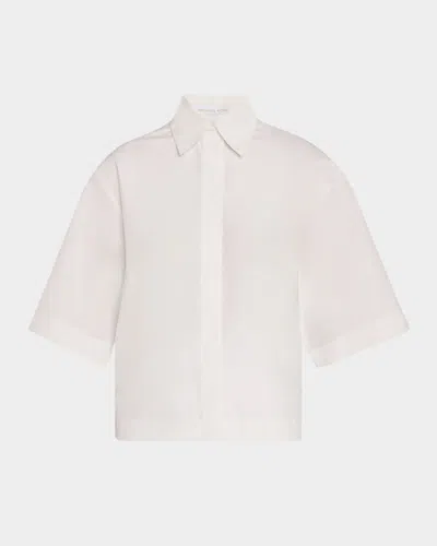 Michael Kors Short-sleeve Silk-cotton Taffeta Camp Shirt In Optic Whit