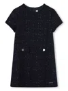 Michael Kors Short-sleeve Tweed Dress In Blue