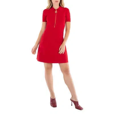 Pre-owned Michael Kors Short-sleeved Logo Zip Dress, Size Small In Red
