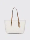 Michael Kors Quinn Large Signature Logo And Leather Tote Bag In White