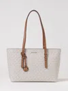 Michael Kors Quinn Large Signature Logo And Leather Tote Bag In White