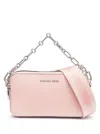 Michael Kors Pink Pouch With Chain And Logo Detail In Hammered Leather Woman In Pink