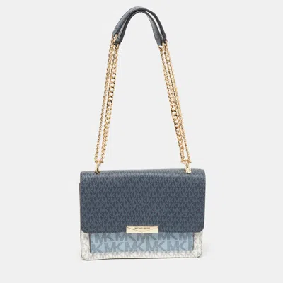Michael Kors Signature Coated Canvas And Leather Jade Shoulder Bag In Blue