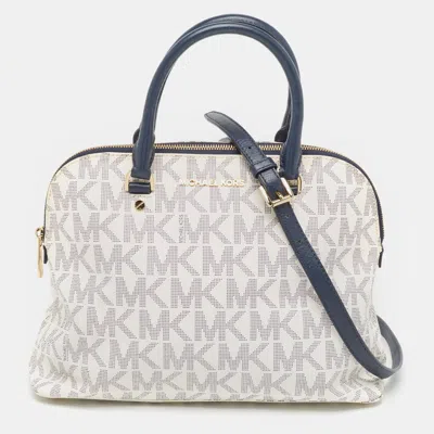 Michael Kors Signature Coated Canvas And Leather Large Cindy Dome Bag In White