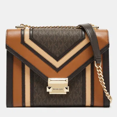 Michael Kors Whitney Medium Color-block And Signature Logo Shoulder Bag In Brown