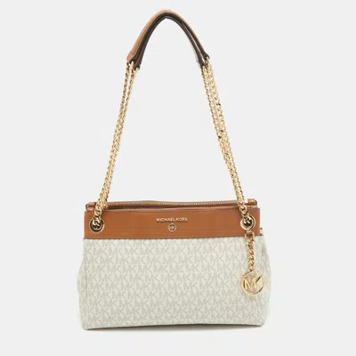 Michael Kors Signature Coated Canvas And Leather Small Susan Tote In White
