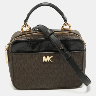 Michael Kors Signature Coated Canvas And Leather Top Handle Bag In Brown