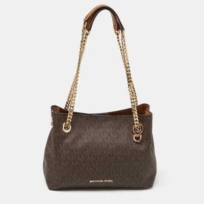Michael Kors Signature Coated Canvas Jet Set Chain Bag In Brown