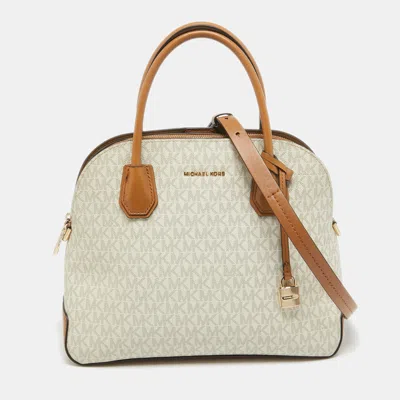 Michael Kors Signature Coated Canvas Veronica Dome Satchel In White