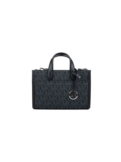 Michael Kors Signature Logo Canvas Satchel In Black