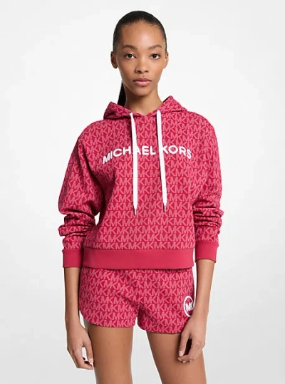Michael Kors Signature Logo Cotton Blend Cropped Hoodie In Red