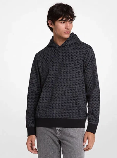 Michael Kors Signature Logo Cotton Blend Hoodie In Black