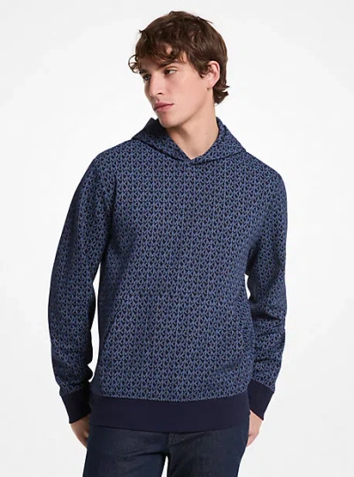 Michael Kors Signature Logo Cotton Blend Hoodie In Blue