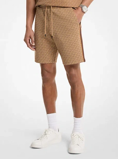 Michael Kors Signature Logo Cotton Blend Shorts In Brown