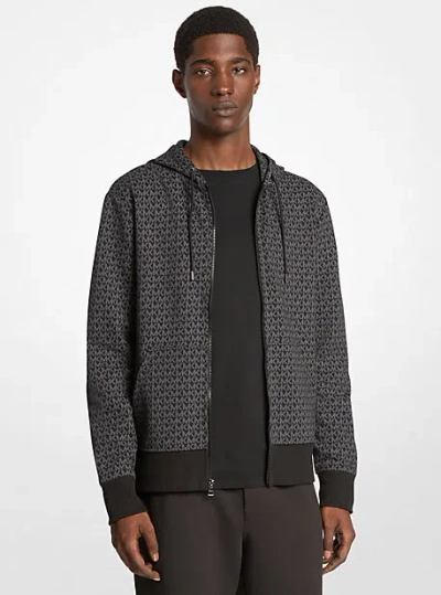 Michael Kors Signature Logo Cotton Blend Zip-up Hoodie In Gray