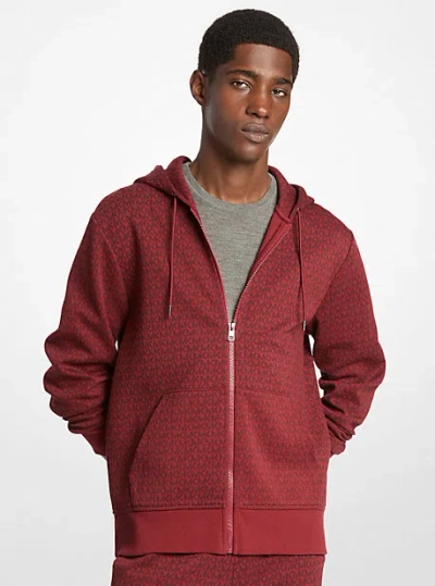 Michael Kors Signature Logo Cotton Blend Zip-up Hoodie In Red