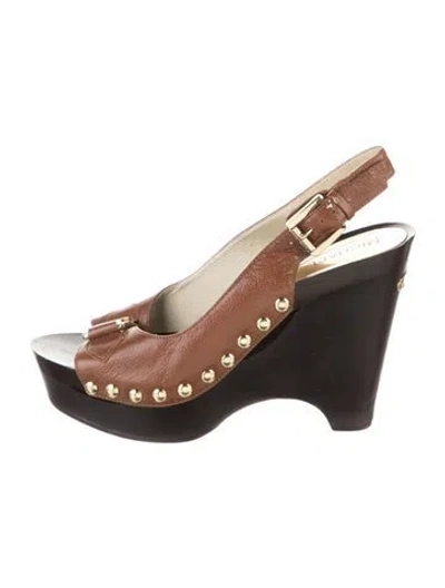 Pre-owned Michael Kors Signature Logo Leather Slingback Sandals In Brown