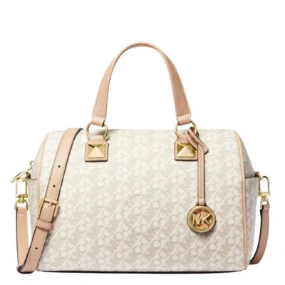 Michael Kors Signature Logo Medium Grayson Empire Satchel In Beige