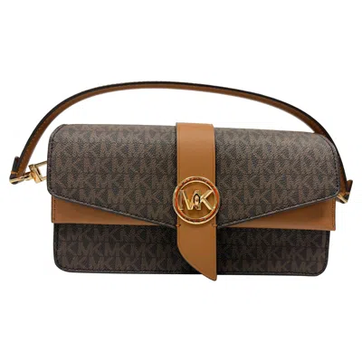 Michael Kors Signature Medium Greenwich Top Handle Bag In Brown Coated Canvas And Leather