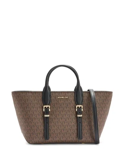 Michael Kors Signature Monogram Tote Bag With Leather Accents In Brown