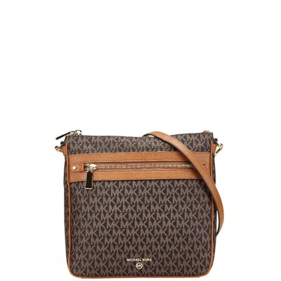 Michael Kors Signature Nylon Leather Shoulder Bag In Black