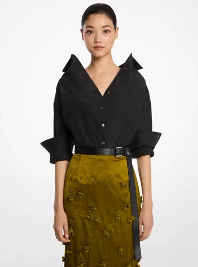Michael Kors Silk And Cotton Taffeta Portrait Collar Shirt In Black