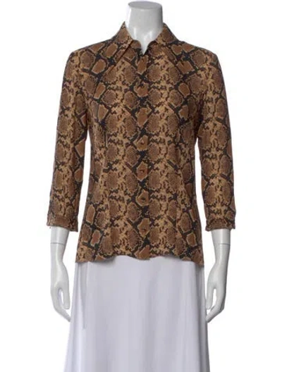 Pre-owned Michael Kors Silk Animal Print Blouse In Brown