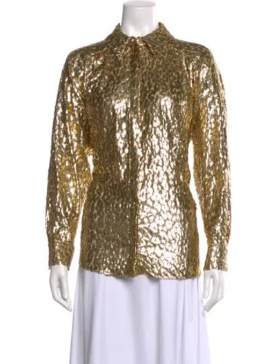 Pre-owned Michael Kors Silk Animal Print Blouse In Gold