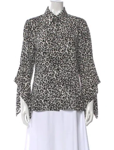 Pre-owned Michael Kors Silk Animal Print Blouse In White