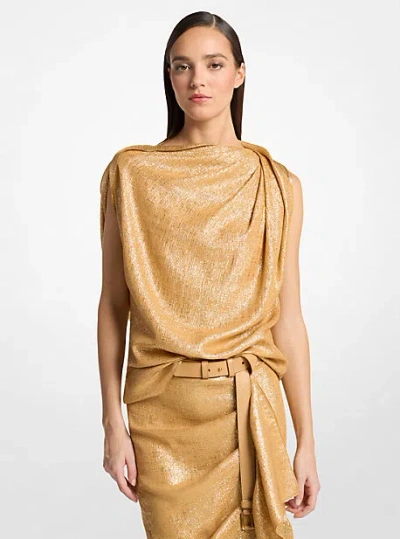 Michael Kors Silk Blend Georgette Lamé Draped Blouse In Gold