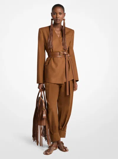 Michael Kors Silk Canvas Belted Wrap Jacket In Brown