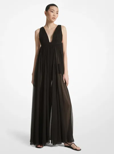 Michael Kors Silk Chiffon Empire Goddess Gown In Black