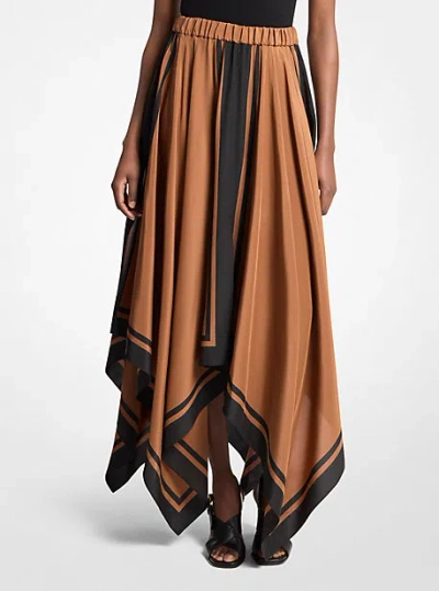 Michael Kors Silk Crepe De Chine Scarf Skirt In Brown