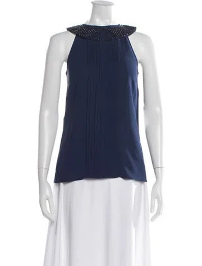 Pre-owned Michael Kors Silk Crew Neck Blouse In Blue
