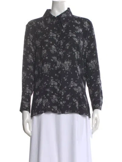 Pre-owned Michael Kors Silk Floral Print Blouse In Black