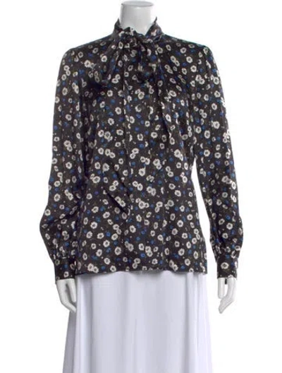 Pre-owned Michael Kors Silk Floral Print Blouse In Black