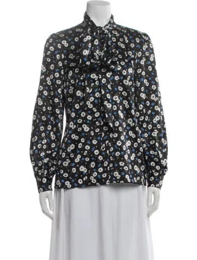 Pre-owned Michael Kors Silk Floral Print Blouse In Black