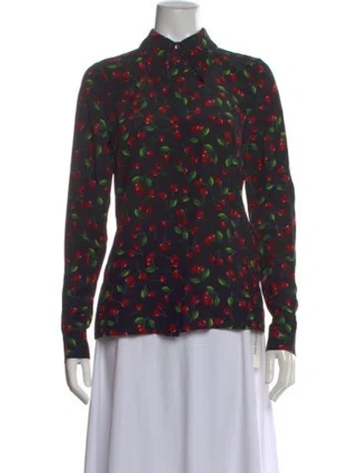 Pre-owned Michael Kors Silk Floral Print Blouse In Black